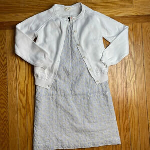 Crewcuts Blue/White Dress & Olive Juice Cardigan,  size 12